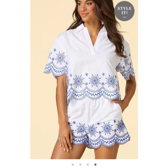 French Connection Alissa Cotton Embroidered Shorts - Picture 1 of 8